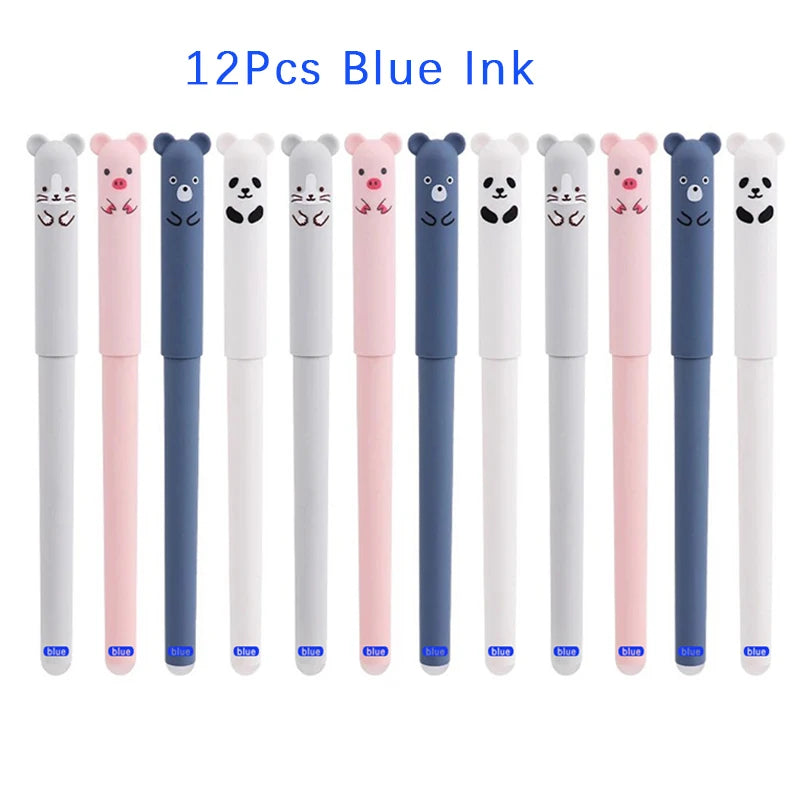 12pcs Animals Panda Erasable Gel Pen 0.5mm Blue Black Erasable Pen Refills Rods Washable Handle School Supplies Stationery Beauty World Shop