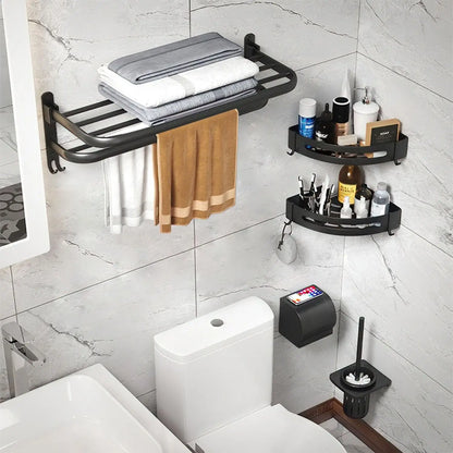 50CM Matte Black Folding Holder With Hook Towel Holder Wall Mount AluminumTowel Rack Bathroom shower rack Bathroom Accessories Beauty World Shop