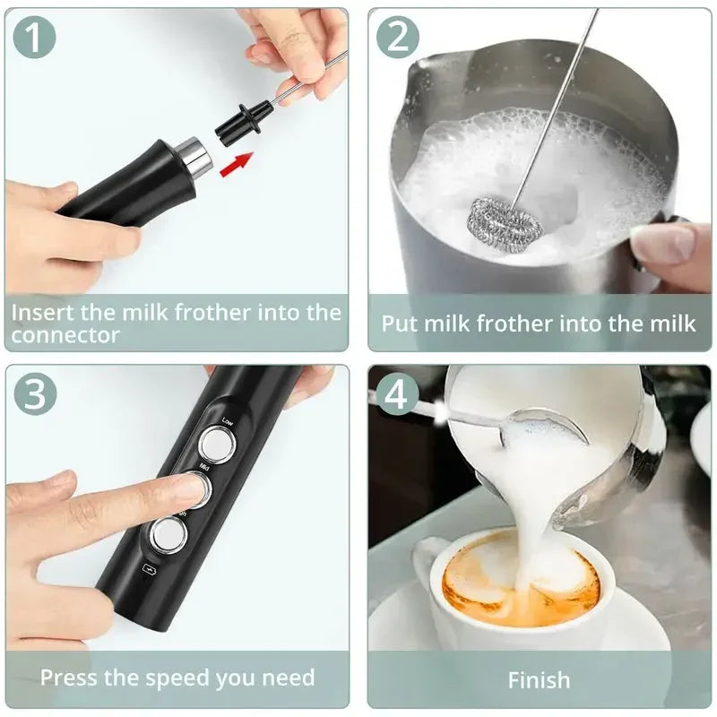 Wireless Rechargeable Electric Milk Frother - 3 Speeds, Handheld Foam Maker for Latte, Cappuccino, Hot Chocolate - USB Rechargea Beauty World Shop