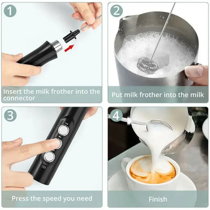 Wireless Rechargeable Electric Milk Frother - 3 Speeds, Handheld Foam Maker for Latte, Cappuccino, Hot Chocolate - USB Rechargea Beauty World Shop