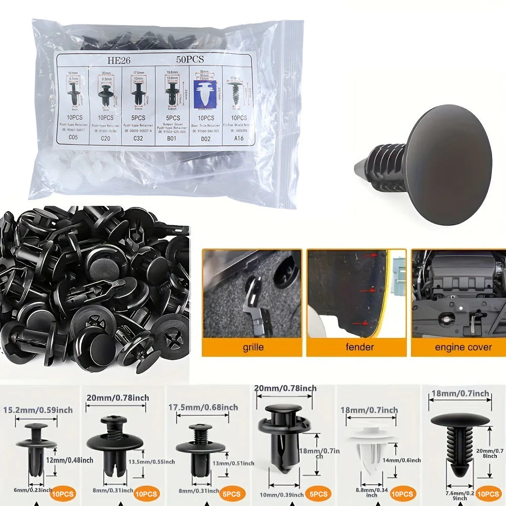 Auto Fastener Clip Mixed Car Body Push Retainer Pin Rivet Bumper Door Trim Panel Fastener Kit Car Clip 100/50 Box /Bag packaging Beauty World Shop