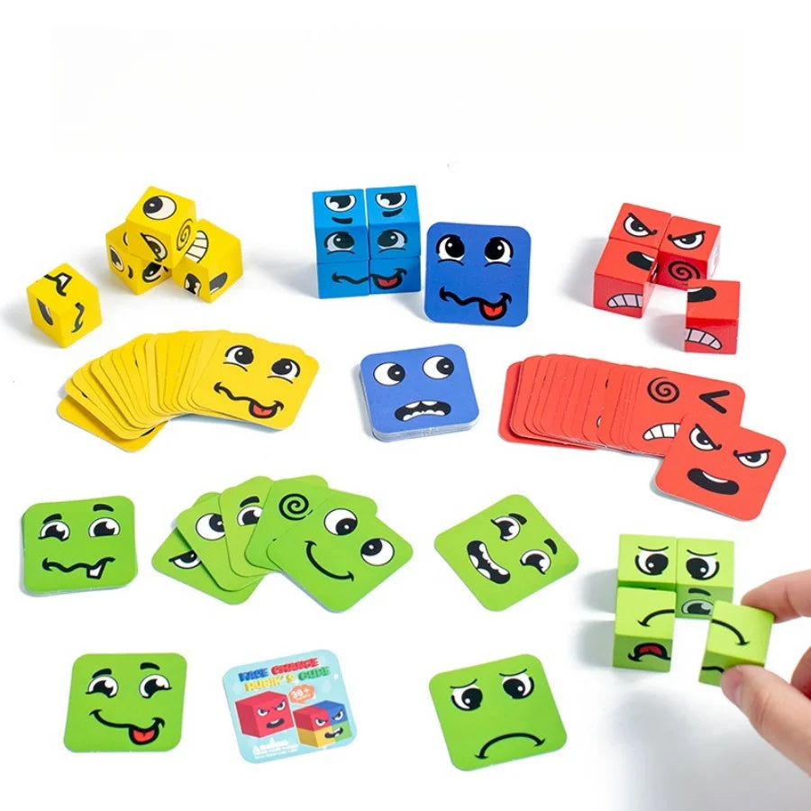 Kids Emotions Expression Game Wooden Cube Face Changing Board Cartoon Puzzle Toy Montessori Thinking Challenge Games Beauty Fashion