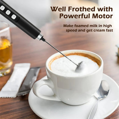 Wireless Rechargeable Electric Milk Frother - 3 Speeds, Handheld Foam Maker for Latte, Cappuccino, Hot Chocolate - USB Rechargea Beauty World Shop