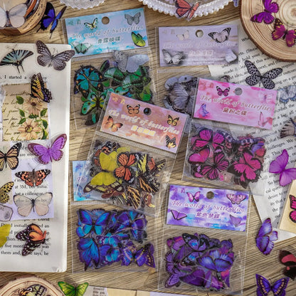 Journamm 40pcs/pack Butterfly Series Stickers Art Collage Junk Journal DIY Scrapbooking PET Waterproof Craft Aesthetics Stickers Beauty World Shop