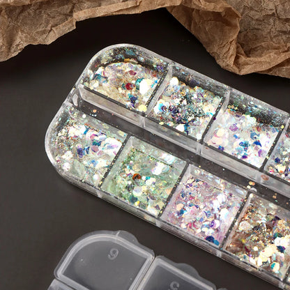 12 Grids Shimmery Mermaid Hexagon Nail Art Glitter Sequins Holographic Mirror Nail Powder Flakes Nail Charms Decoration Manicure Beauty World Shop