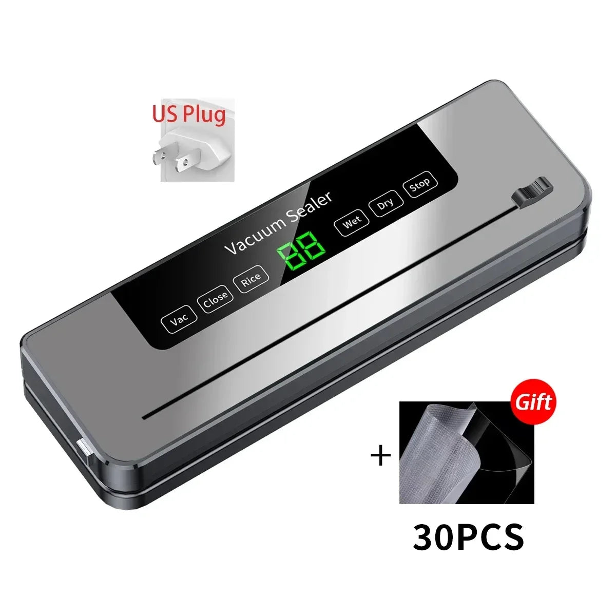 Electric Vacuum Sealer Food Storage Seal Touch Button Dry/Wet Built-in Cutter Kitchen Food Sealing Vacuum Packaging Machine Beauty World Shop