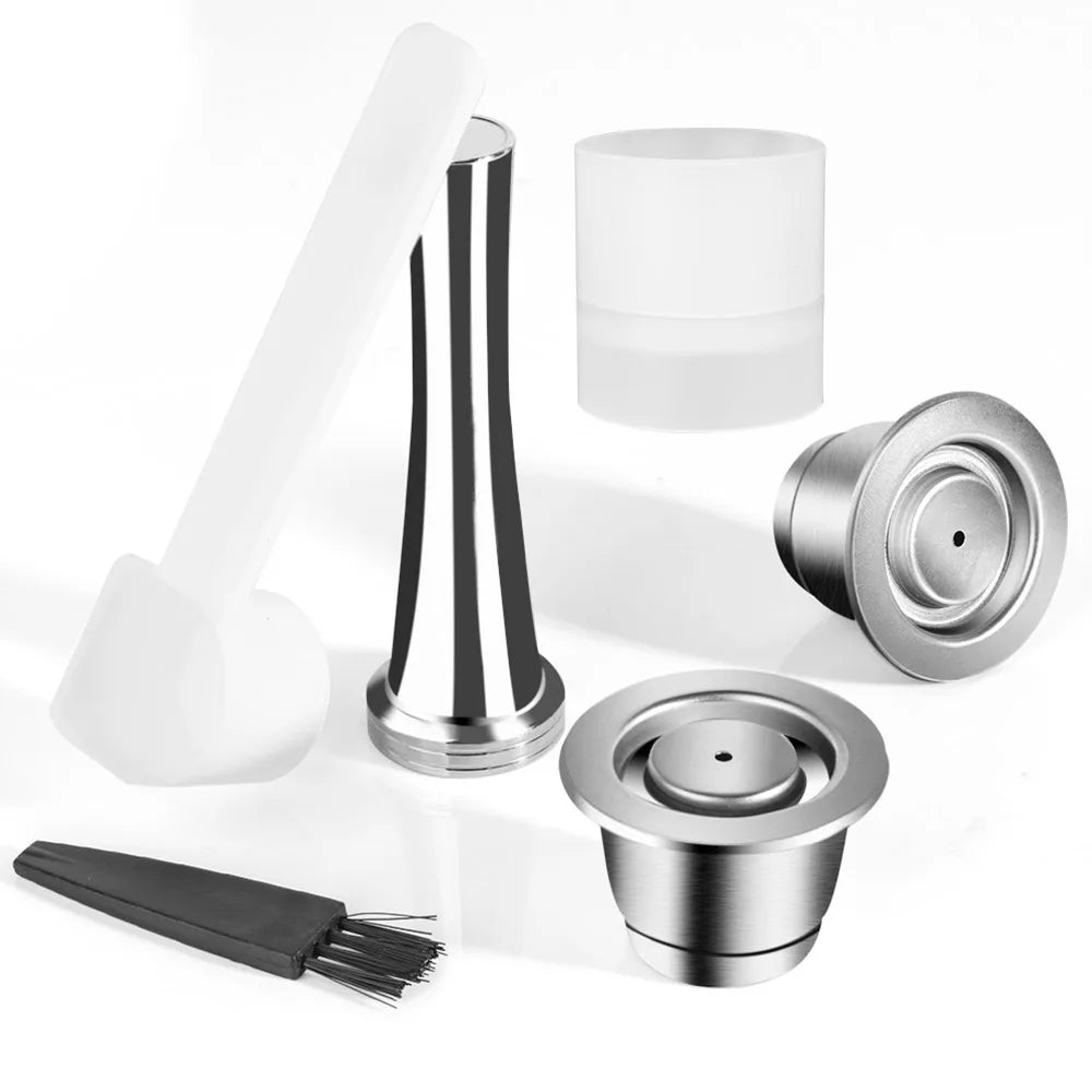 Reusable Coffee Capsule For Nespresso Espresso Crema Cups Stainless Steel Refillable Coffee Pods Filters With Tamper Dosing Ring Beauty World Shop