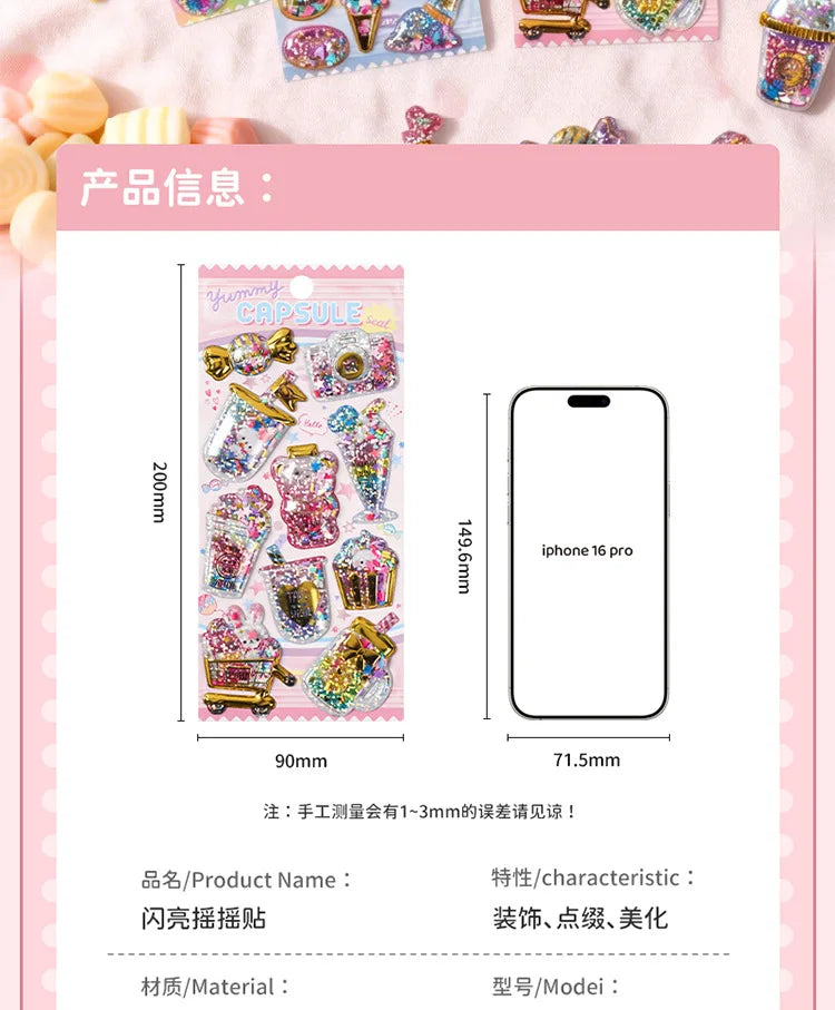 Kawaii Capsule Sparkling 3D Stickers Scrapbooking Diy Journal Stationery Sticker Cute Deco Art School Supplies Beauty World Shop