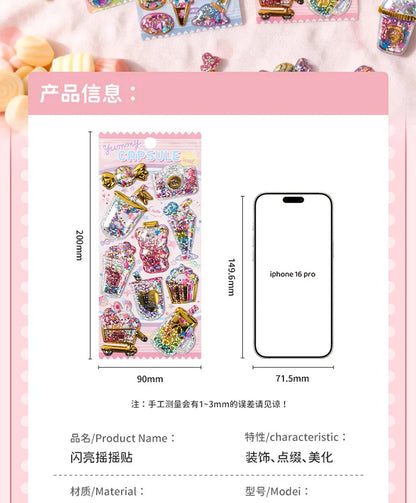 Kawaii Capsule Sparkling 3D Stickers Scrapbooking Diy Journal Stationery Sticker Cute Deco Art School Supplies Beauty World Shop