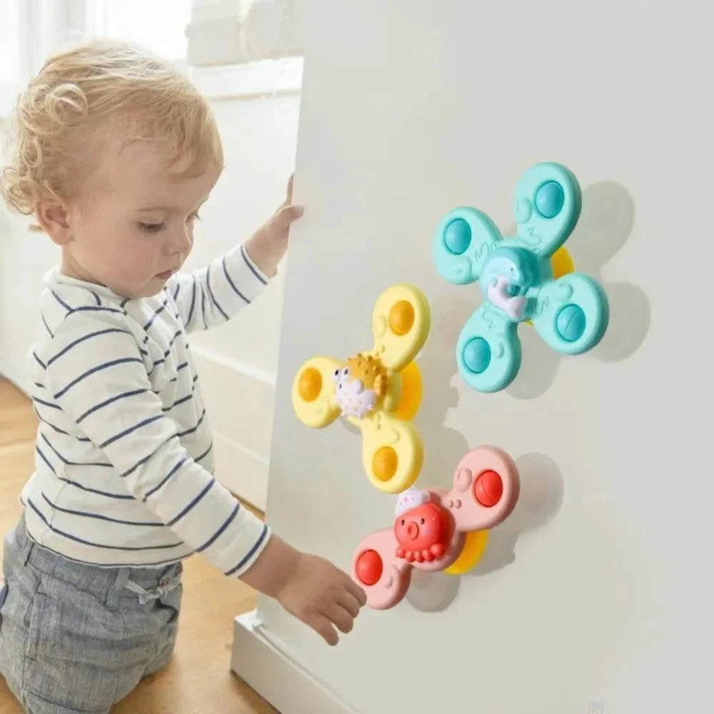 3Pcs/Set Baby Bath Toys Funny Bathing Sucker Spinner Suction Cup Cartoon Rattles Fidget Educational Toys For Children Boys Beauty Fashion