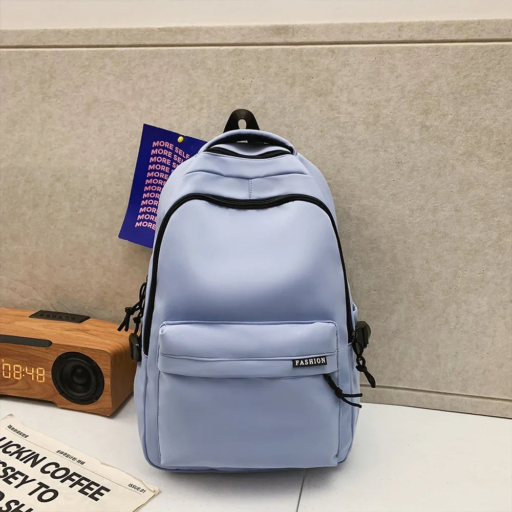 Large Capacity Solid Color Student Backpack Junior and High School Simple Black Travel Backpack Beauty World Shop