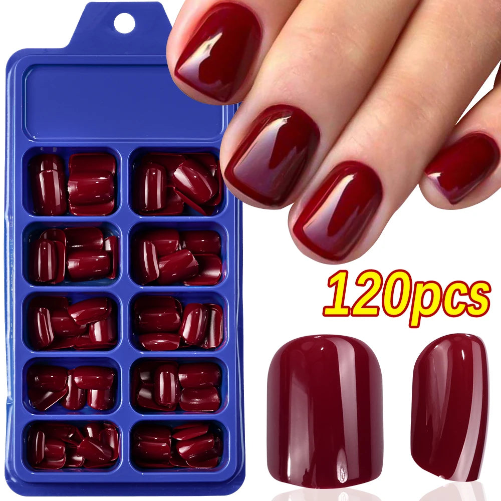 120Pcs 9-Colors French Fake Toenails Summer Short Sqaure Press On Toe Nails Tips Glossy Nude/Pink/Brown Full Cover False Toenail Beauty World Shop