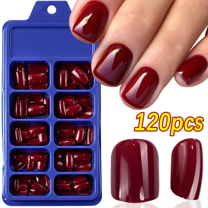 120Pcs 9-Colors French Fake Toenails Summer Short Sqaure Press On Toe Nails Tips Glossy Nude/Pink/Brown Full Cover False Toenail Beauty World Shop