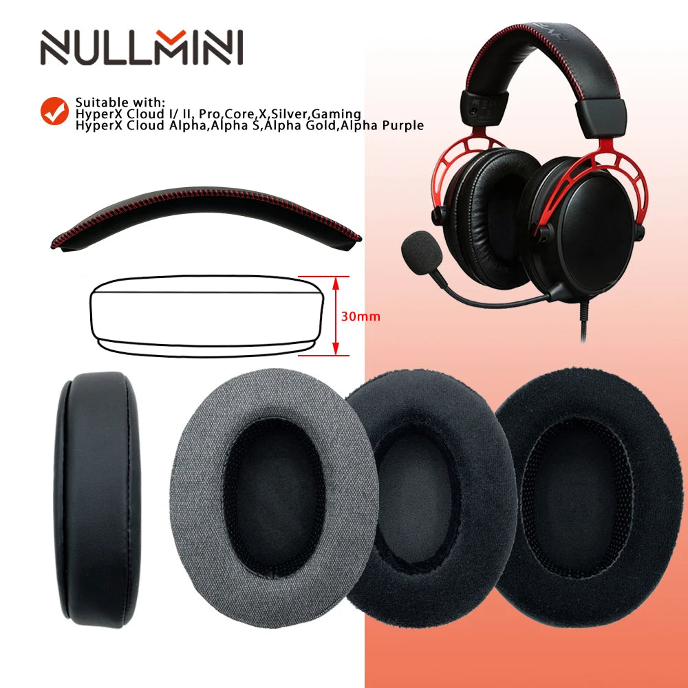 NullMini Replacement Earpads for HyperX Cloud 1/2, Alpha, Silver, Core, Revolver Headphones Headband Ear Cushion