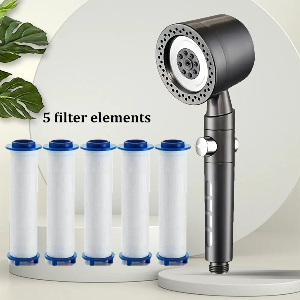 New High Pressure Water Saving Filter Shower Head 5 Modes Handheld Shower Head One Button Stop Bathroom Accessories Set Beauty World Shop
