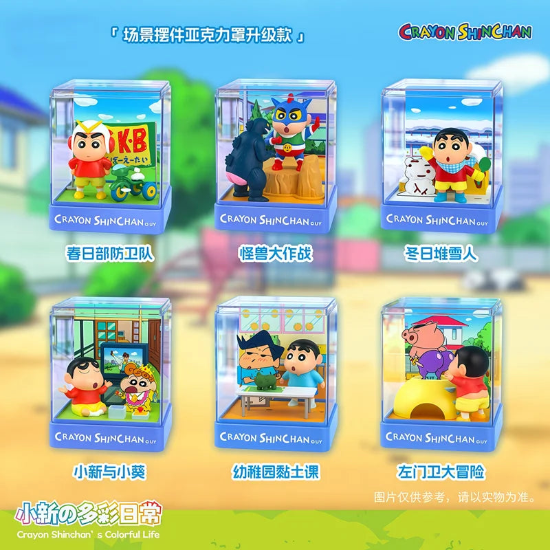 Crayon Shin-Chan Action Kamen‌ Kazama Tōru Bochan Anime Figure Model Doll Colorful Daily Iife Micro Scene Blind Box Toys Gifts Beauty World Shop