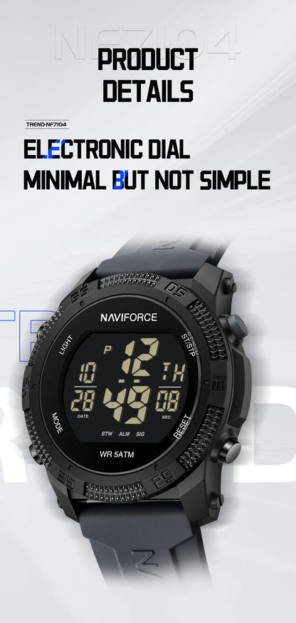NAVIFORCE 7104 Sports Men's LCD Digital Leisure Date Week Alarm Clock Waterproof Silicone Strap Electronic Watch électronique Beauty World Shop