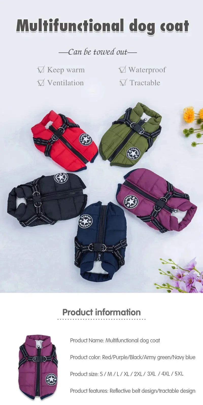 Large Pet Dog Jacket With Harness Winter Warm Dog Clothes For Labrador Waterproof Big Dog Coat Chihuahua French Bulldog Outfits Beauty World Shop