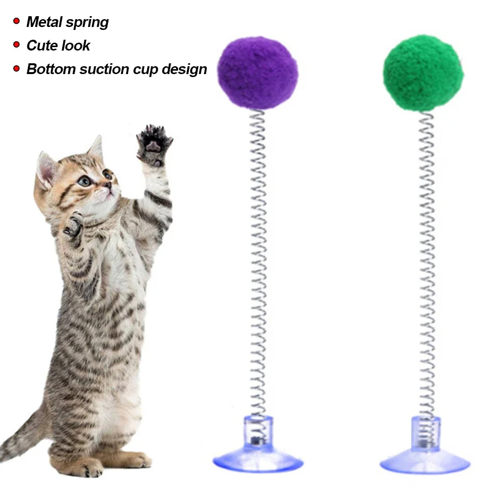 1pc Fur Ball Spring Cat Toy Suction Cup Multicolored Teaser Wand Pet Interactive Toys Cat Scratcher Toys Supplies Random Color Beauty World Shop