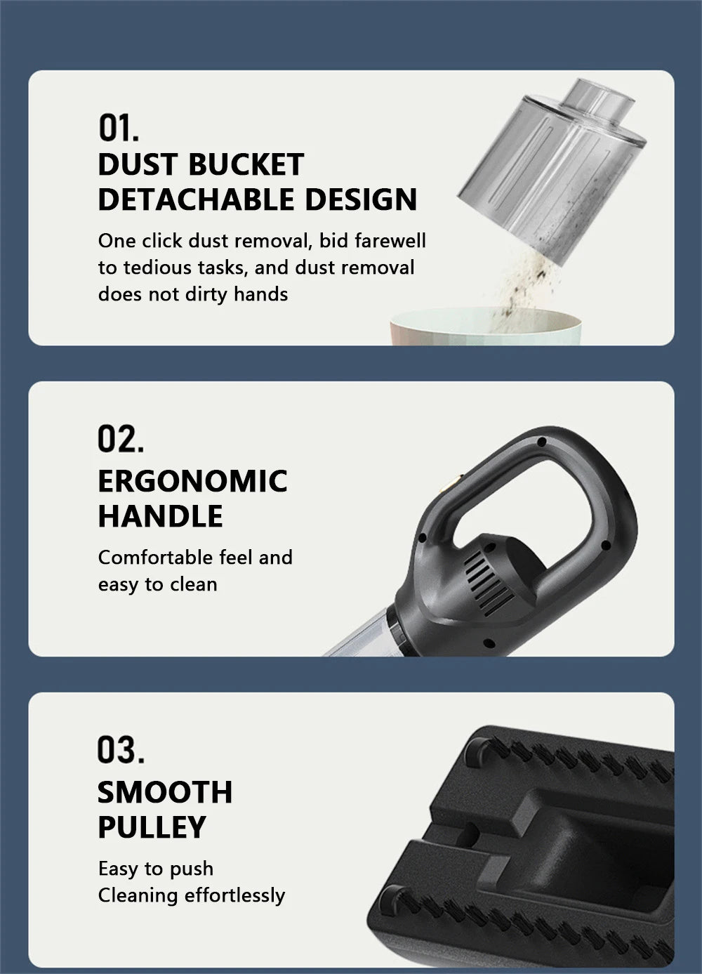 Wireless Handheld Vacuum Cleaner Cordless Handheld Chargeable Auto Vacuum for Home & Car & Pet Mini Vacuum Cleaner 50000Pa Beauty World Shop