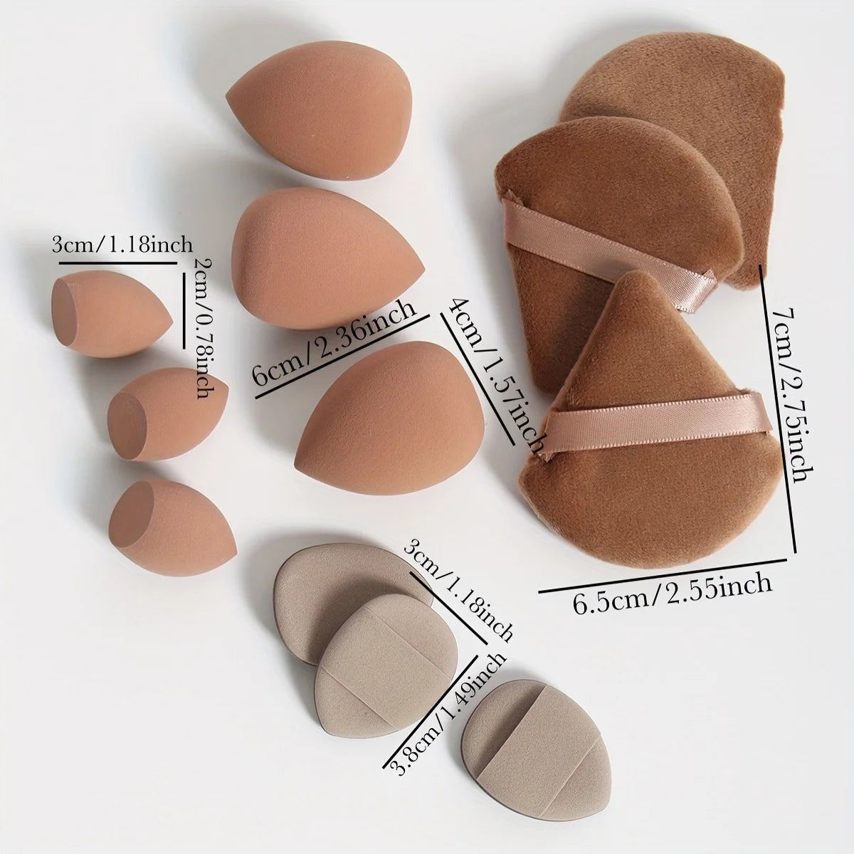 12-Piece All-Purpose Makeup Sponge Set, Made of 3 Loose Powder Puffs, 3 Mini Air Cushion Puffs, 3 Beauty Eggs and 3 Mini Beauty Beauty World Shop