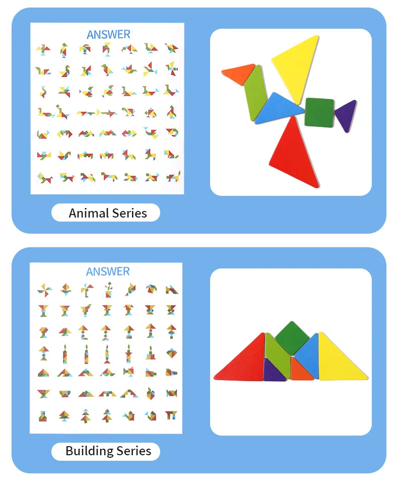 Magnetic Wooden Tangram Block Puzzle Game for Kids - Montessori Educational Intelligence Jigsaw Children's Gift Beauty Fashion