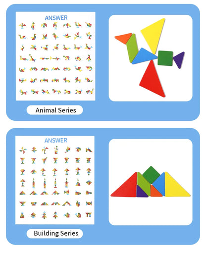 Magnetic Wooden Tangram Block Puzzle Game for Kids - Montessori Educational Intelligence Jigsaw Children's Gift Beauty Fashion