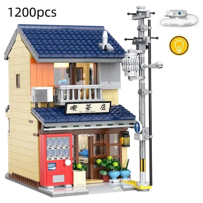 Japanese Street View Building Blocks Tea House Bun House Cafe Store Architecture Model Bricks Kids DIY Toys Holiday Gifts Beauty World Shop