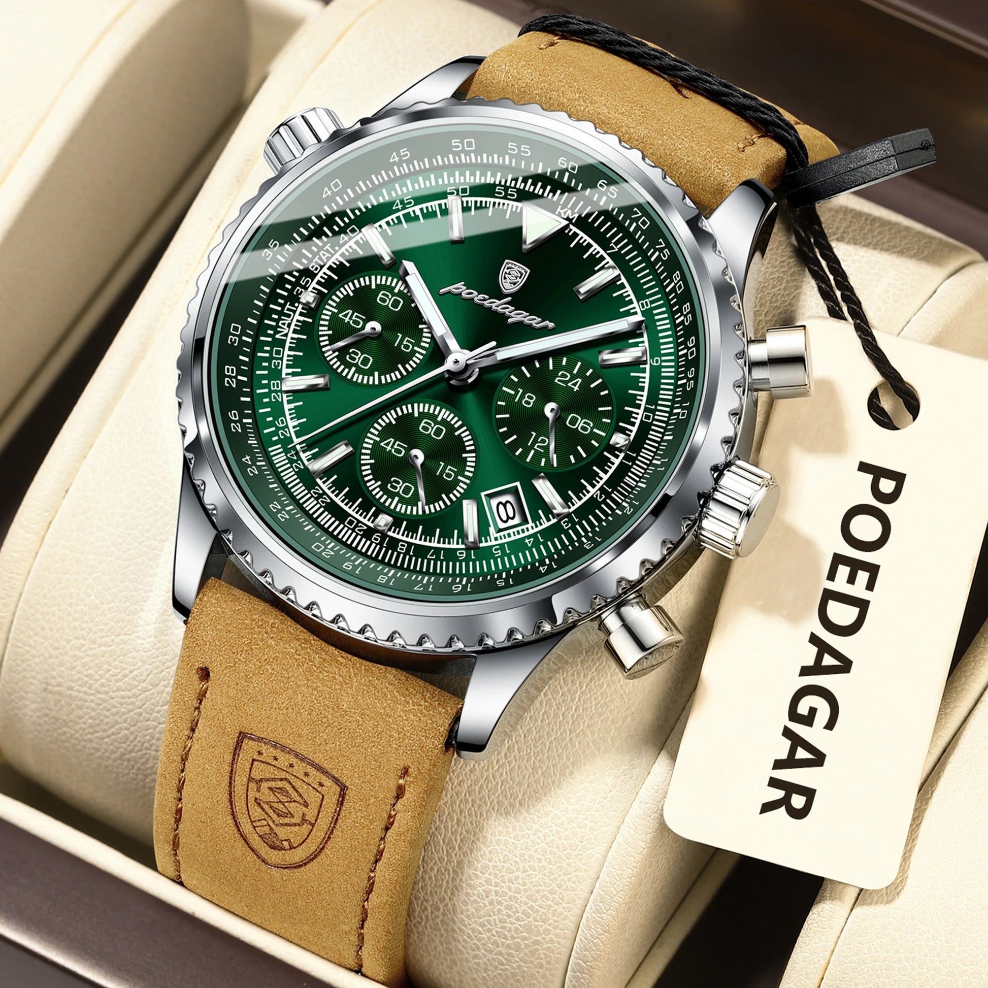 POEDAGAR Luxury Business Men's Watch Waterproof Luminous Date Chronograph Leather Man Clock Fashion Quartz Watches For Men Reloj Beauty World Shop