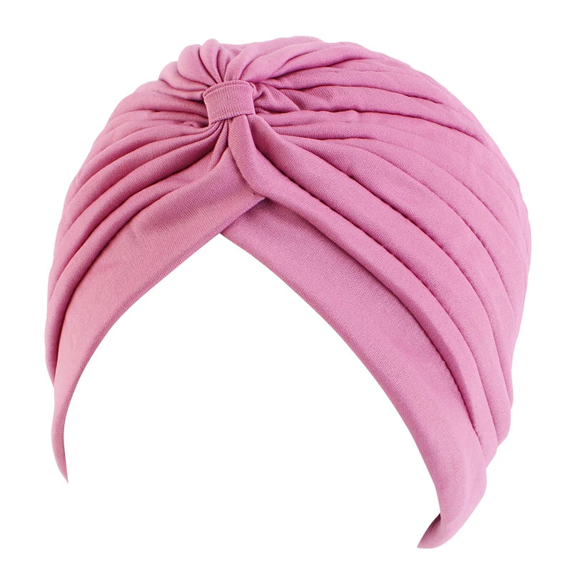 New Knotted Ruffle Turban Ladies Soft Headscarf Casual Streetwear Female Muslim Hijab Indian Hats Cancer Chemo Cap Turbante Beauty World Shop