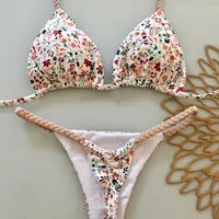 2026 new style boxer shorts mesh three-piece women's swimsuit neck lace-up bikini set Beauty World Shop