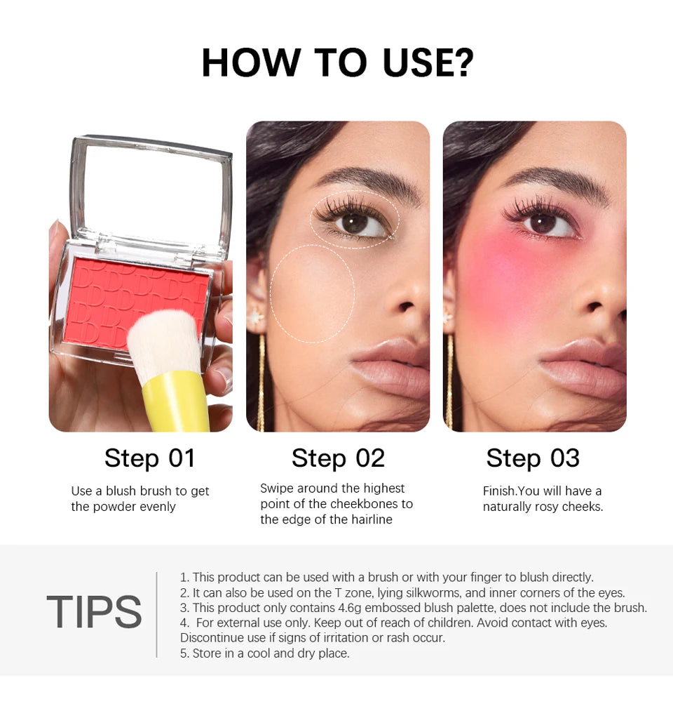 Face Blusher Matte Natural Cheek Tint Brighten Face Pink Red Face Contouring Cosmetics Blush Powder Soft Female Makeup Beauty World Shop