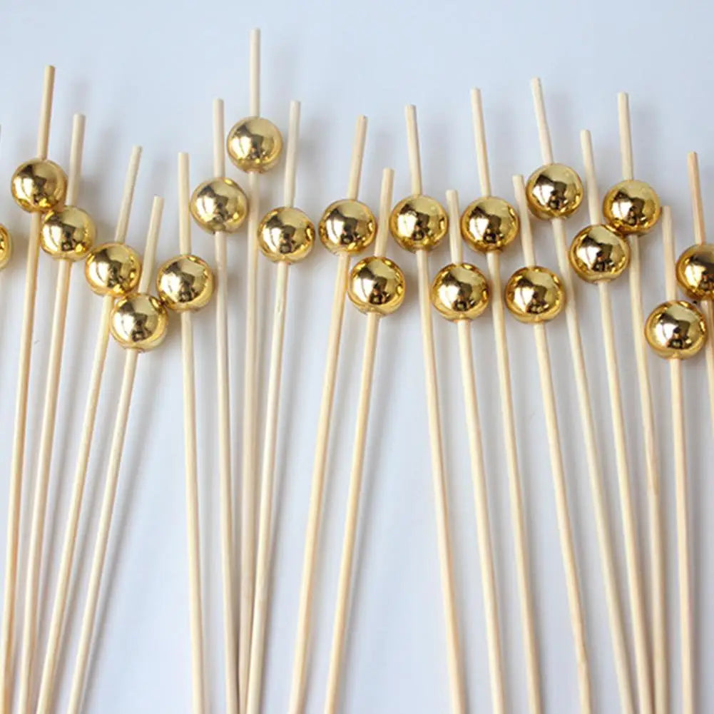 200/100/25Pcs Gold Pearl Cocktail Picks Food Fruit Picks Wedding Party Disposable Cake Dessert Cocktail Sticks Toothpick Skewer Beauty Trend Shop