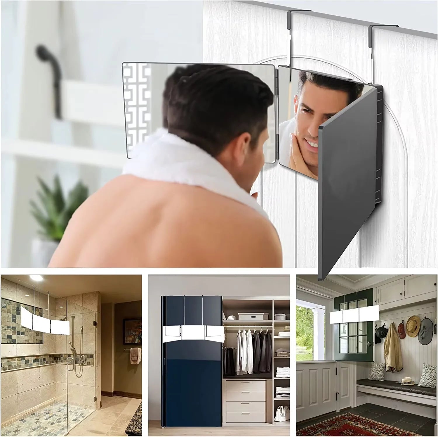360° Viewing Makeup Mirror for Hair Cutting Travel Portable Self Haircut Mirror with Adjustable Hooks for Shaving, Hair Styling Beauty World Shop