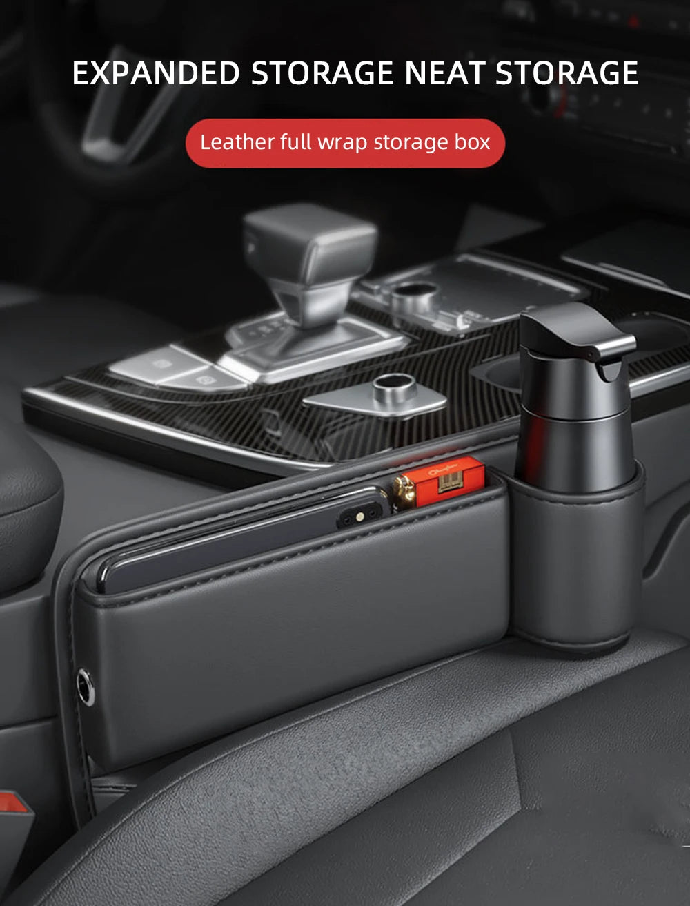 Universal Car Seat Gap Organizer Storage Box Multifunction Leather Crevice Side Storage Pocket Wallet Keys Card with Cup Holder Beauty World Shop