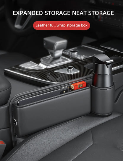 Universal Car Seat Gap Organizer Storage Box Multifunction Leather Crevice Side Storage Pocket Wallet Keys Card with Cup Holder Beauty World Shop