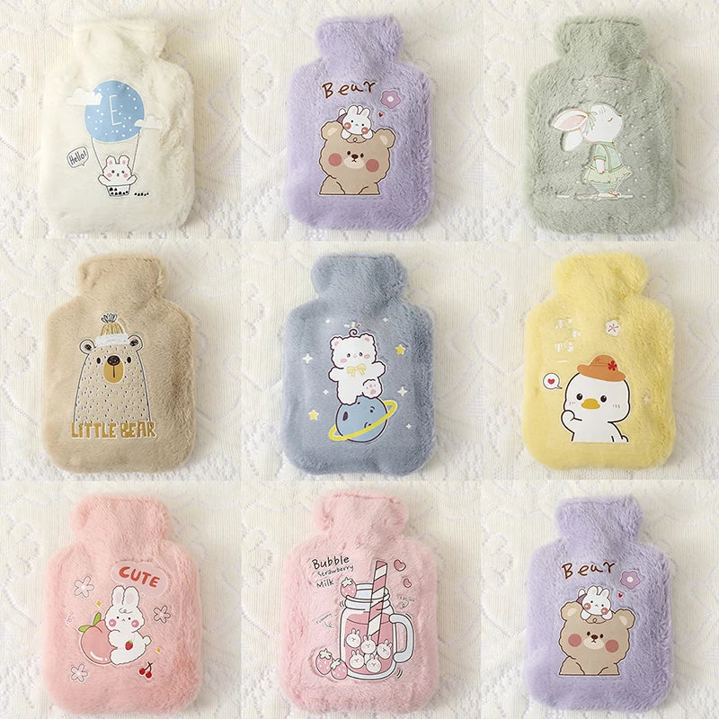 Cartoon Plush Rabbit Bear Hot Water Bottle Water Filling Velvet Small Portable Student Hand Warmer Cute Warm Water Bag Beauty World Shop