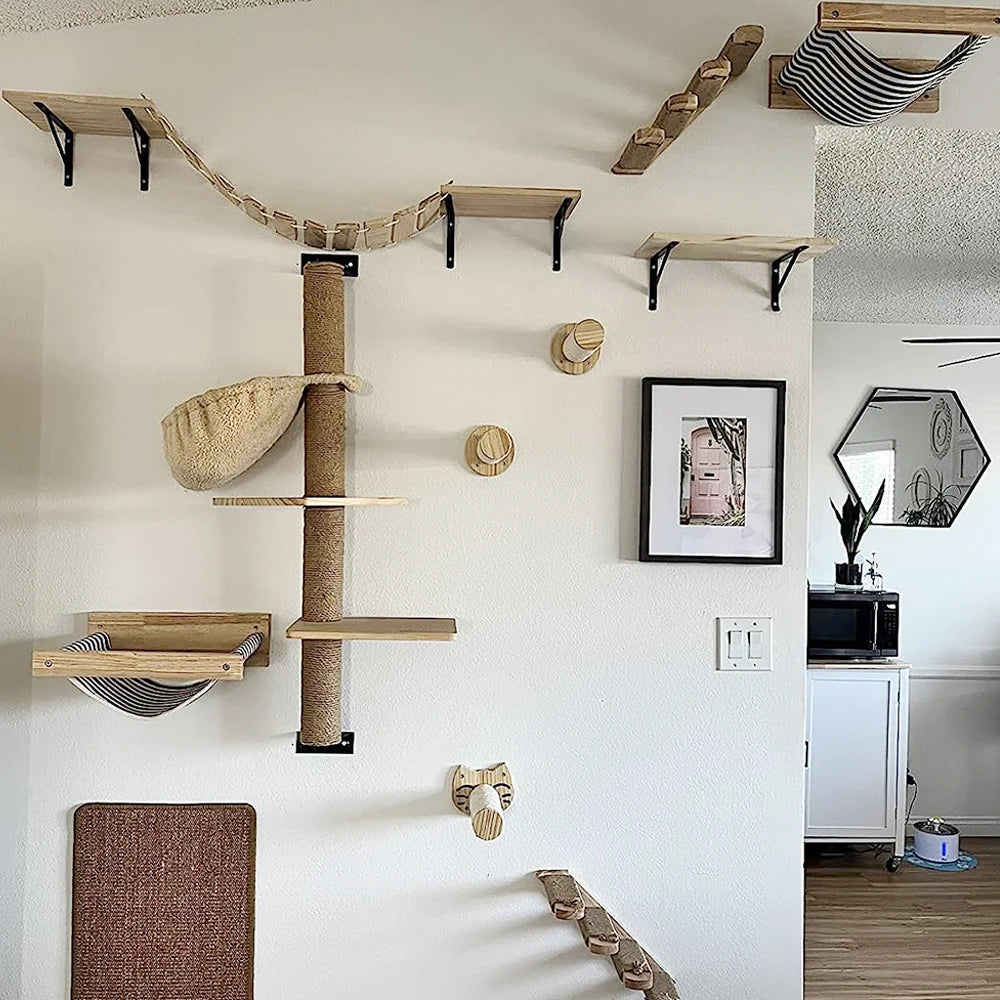 Cat Wall Climbing Shelf Steps Ladder Scratching Post Scratcher Bed Hiding House for Cats Tree Tower Pet Furniture Accessories Beauty World Shop