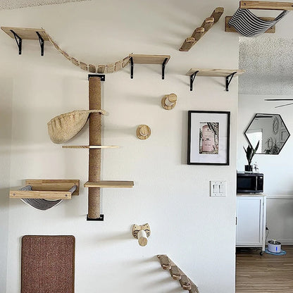 Cat Wall Climbing Shelf Steps Ladder Scratching Post Scratcher Bed Hiding House for Cats Tree Tower Pet Furniture Accessories Beauty World Shop