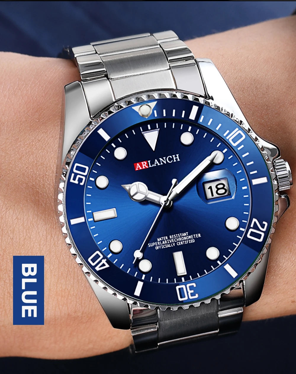 Business Stainless Steel Watch 40mm Classic Red Blue Circle Diving Series Magnifying Glass Calendar Quartz Watches montre homme Beauty World Shop