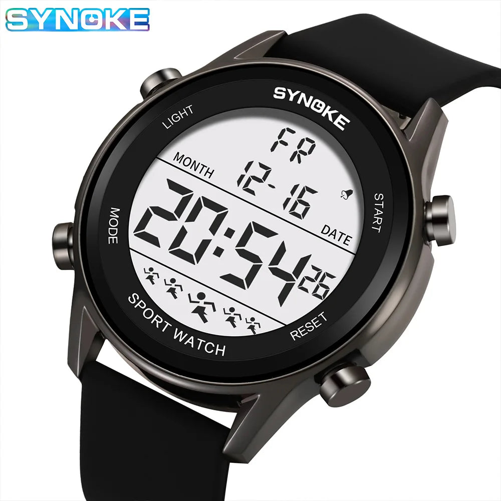 SYNOKE Men Outdoor Sports Multifunctional Waterproof Large Screen Display Luminous LED Digital For Men Fashion Silicon Watch Beauty World Shop