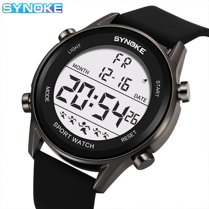SYNOKE Men Outdoor Sports Multifunctional Waterproof Large Screen Display Luminous LED Digital For Men Fashion Silicon Watch Beauty World Shop