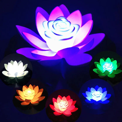 LED Waterproof Floating Lotus Light Battery Operated Artificial Lily Flower Night Lamp Pond Pool Garden Fish Tank Water Decor Beauty World Shop