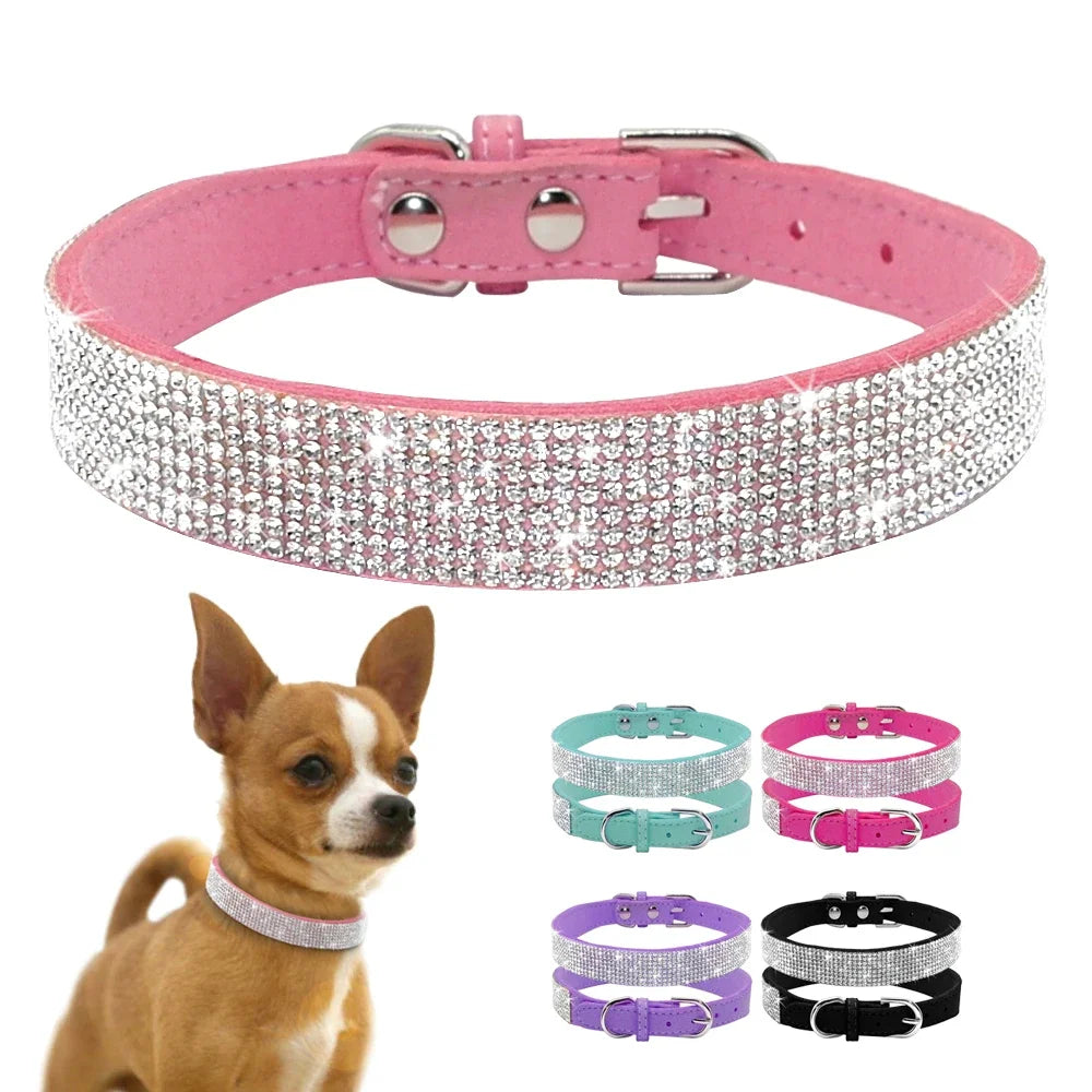 Dog Collar Crystal Glitter Rhinestone Pet Collars Zinc Alloy Buckle Collar For Small Medium Dogs Cats Chihuahua Pug Dog Collar Beauty World Shop
