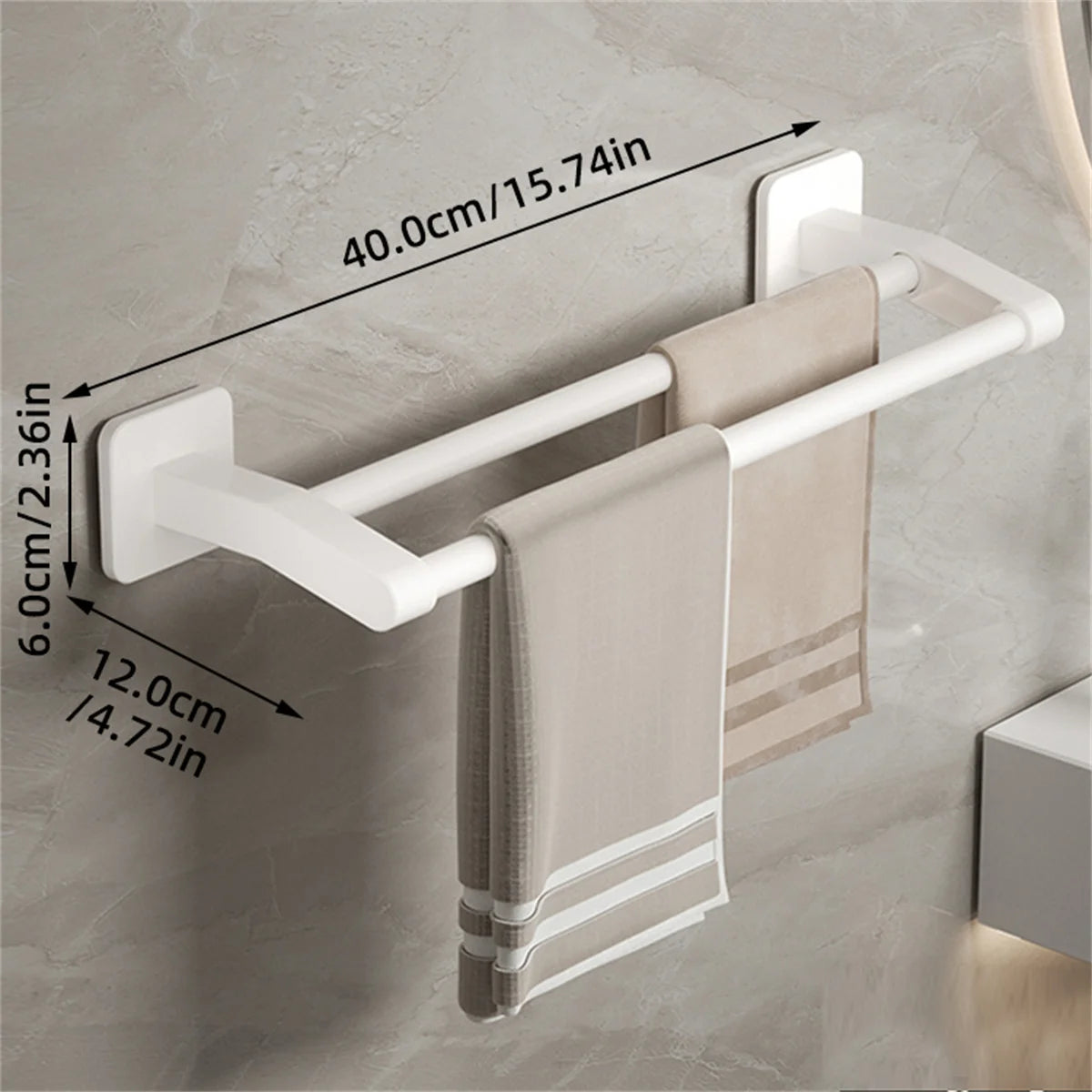 Bathroom Towel Holder White Without Drilling Bathroom Gray Towel Rack Towel Bar Self-Adhesive Bathroom Towel Rack Towel Rail Beauty World Shop
