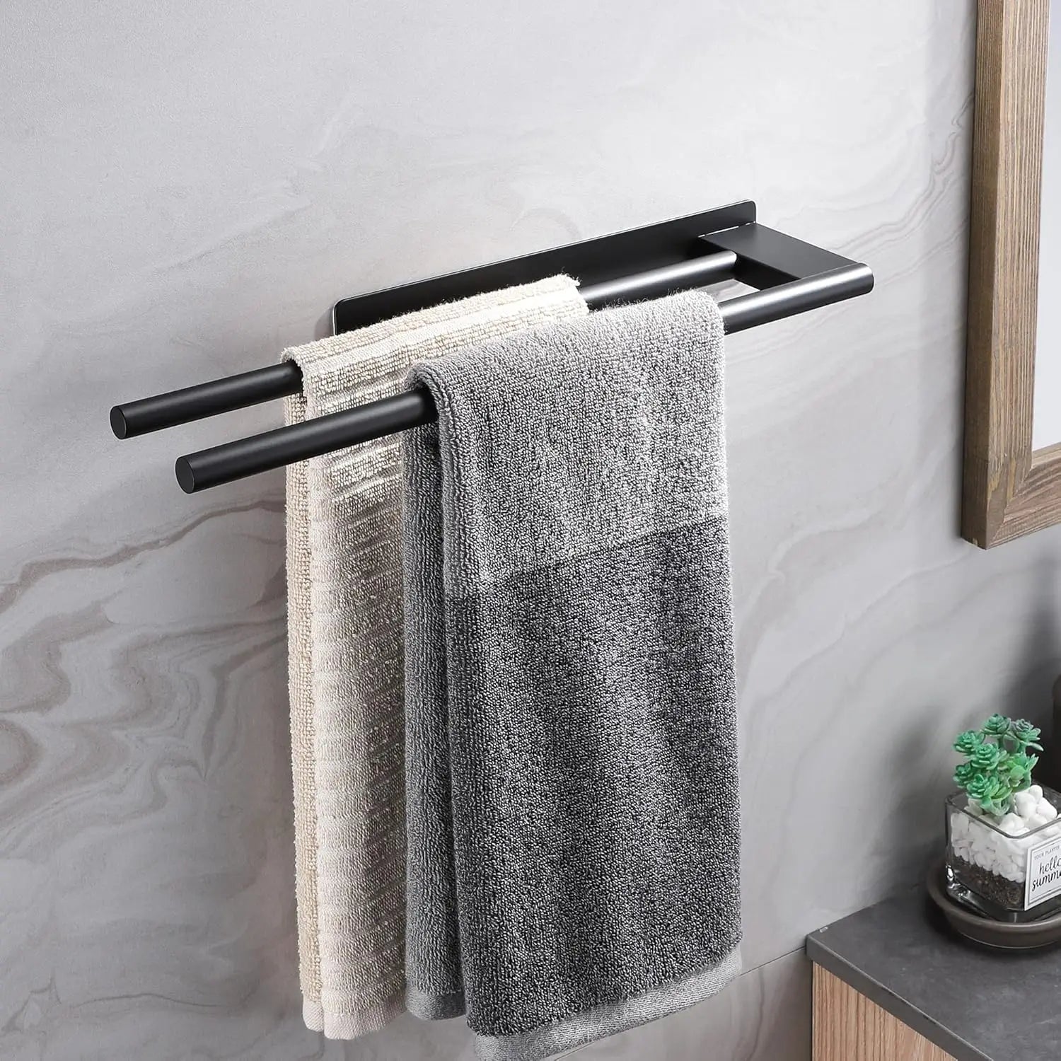 Bathroom Towel Racks No Drill Double Adhesive Towel Bar Stainless Steel Matte Black Towel Holder for Bathroom Kitchen Beauty World Shop