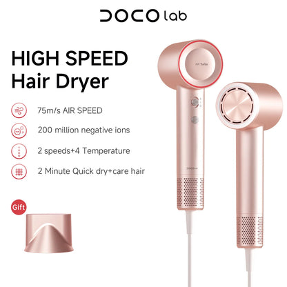 DOCO Hair Dryer 75m/s High Speed 200 Million Negative Ions Hair Care 110000 Rpm Professional Lightweight Home Travel Gift Beauty World Shop