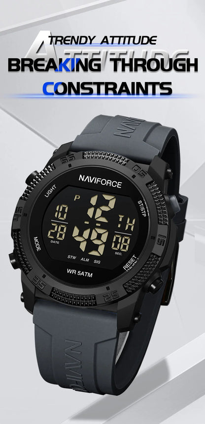 NAVIFORCE 7104 Sports Men's LCD Digital Leisure Date Week Alarm Clock Waterproof Silicone Strap Electronic Watch électronique Beauty World Shop