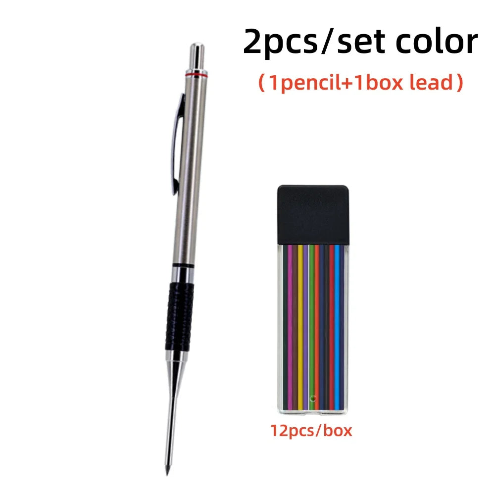 New Deep Hole Woodworking Mechanical Pencil, 2.0mm Anti Slip Soft Set Grip Handle Automatic Pencil Engineer Drawing Marking Tool Beauty World Shop