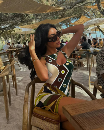 2026 New Luxury Design Women's Hollow Out One-piece Swimsuits And Skirt Geometry Print Sexy Bikini Fashion Beach Bathing Suit Beauty World Shop